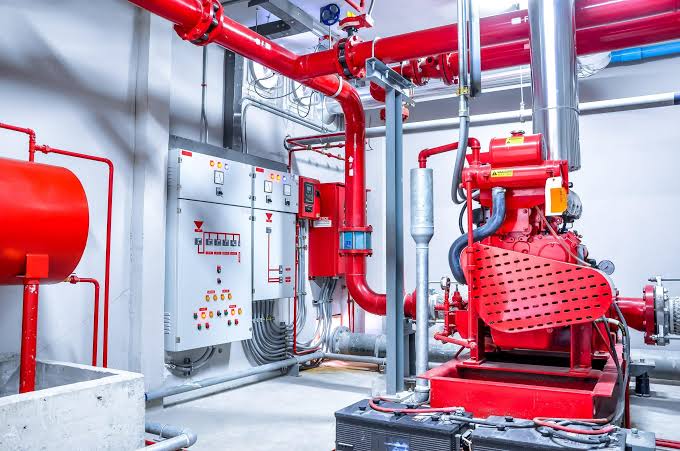 Fire protection pump and pipe installation